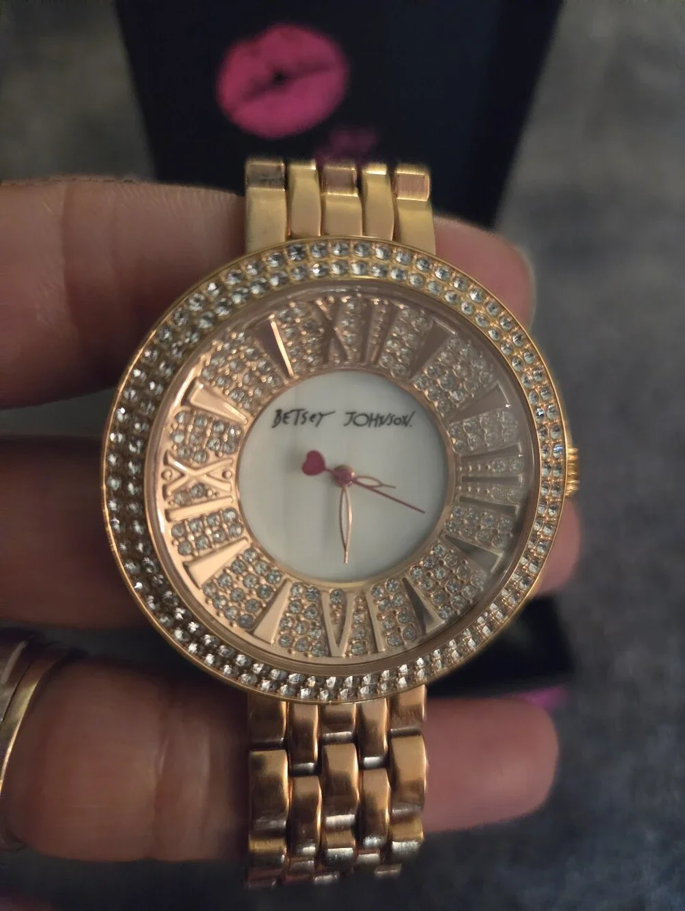 Betsey Johnson Rose Gold Crystal Accent Women's Watch Small